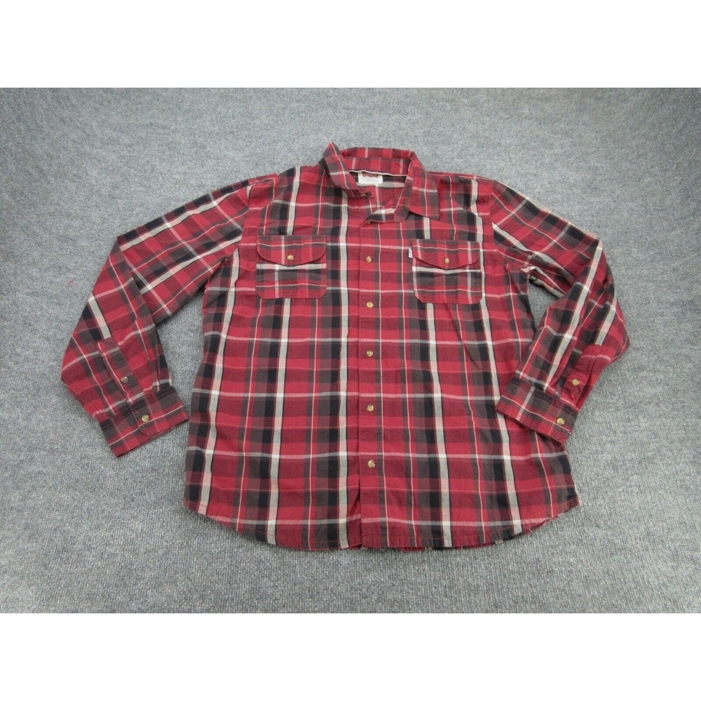 Levis Mens Button Down Regular Red Plaid Long Sleeve Pocket Shirt XXL